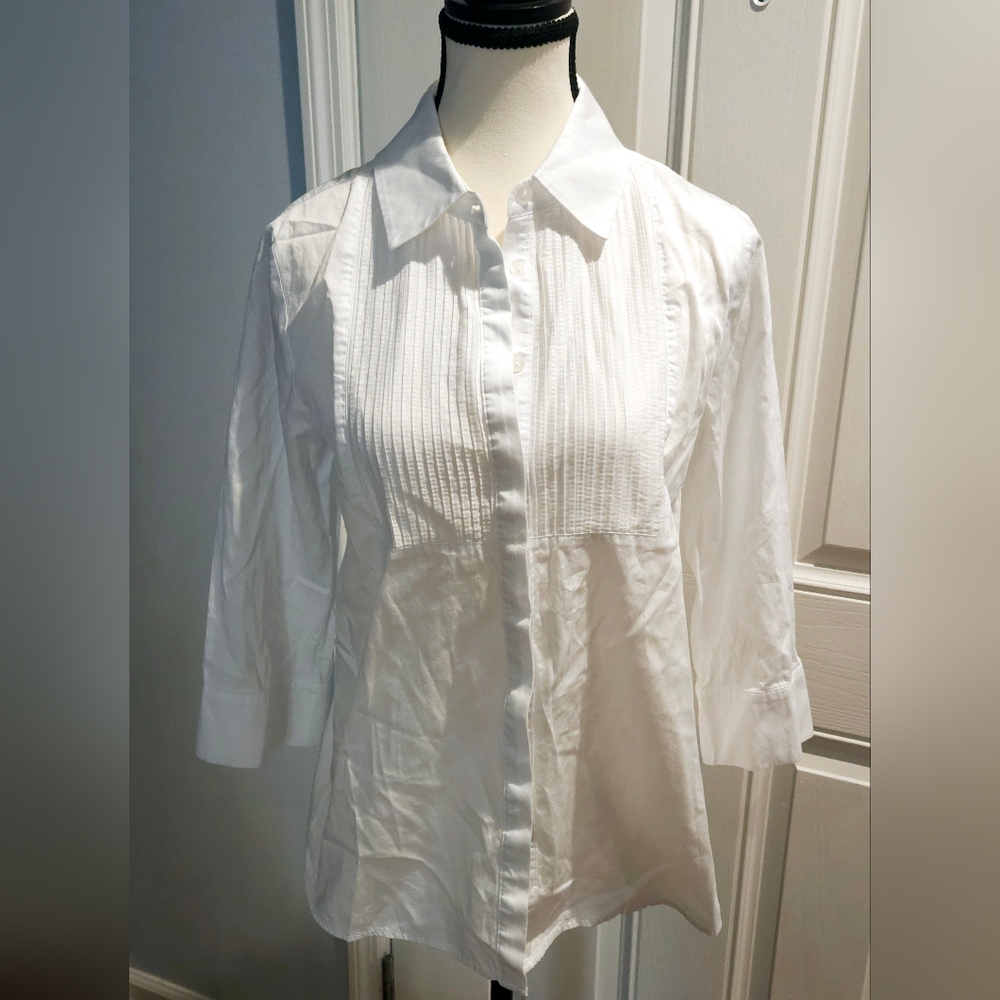 Perlavera white button down 3/4 in shirt